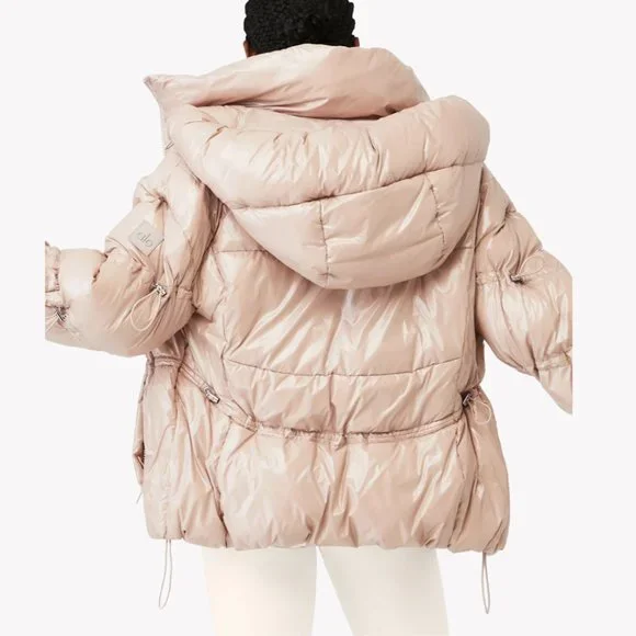 ALO Yoga Stunner Puffer Jacket High Gloss Dusty Pink Coat Hooded L NEW - Picture 2 of 10